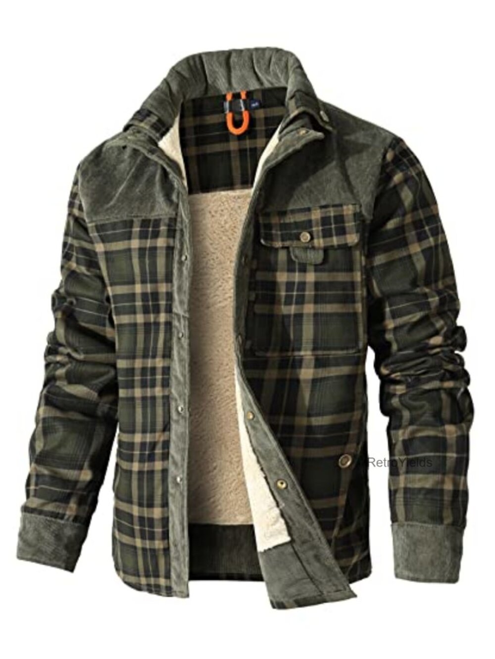 Men's Corduroy Plaid Sherpa Lined Flannel Shirt Jacket Fleece Coat Snap Front